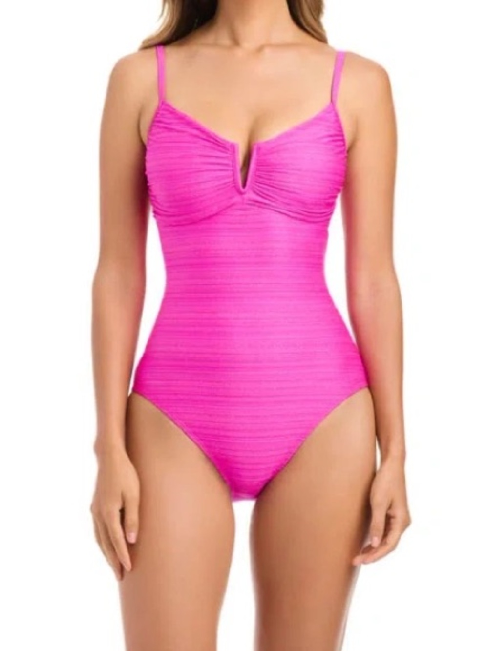NWT Bleu Rod Beattie Pink One-Piece Swimsuit with V-Notch Neckline Sz 8
